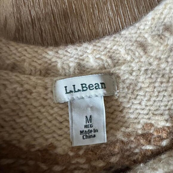 LL Bean Women’s Cream/Brown Fair Isle Crew Neck Sweater Size M - Picture 4 of 5